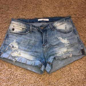 Distressed jean shorts
